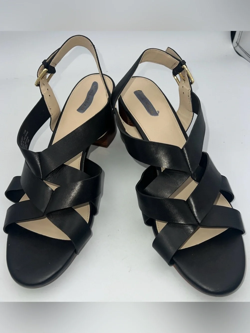COLE HAAN JAMIE Ankle Strap  Sandals Black Vegan Faux Leather Women’s Size 11B